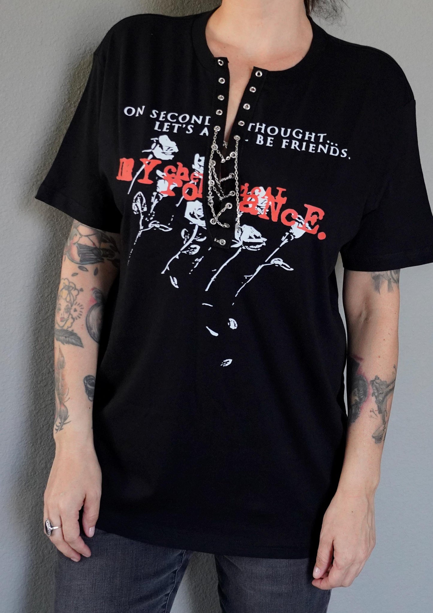 My Chemical Romance Lace-Up Band Tee: Upcycled Concert Shirt