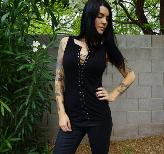 Olivia Paige Clothing -Front Eyelet  lace up tank top summer lacing