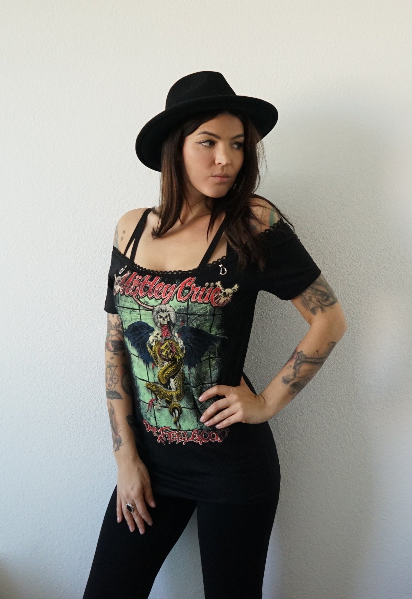 Motley Crue Lace-Up Band Tee: Upcycled Concert T-Shirt