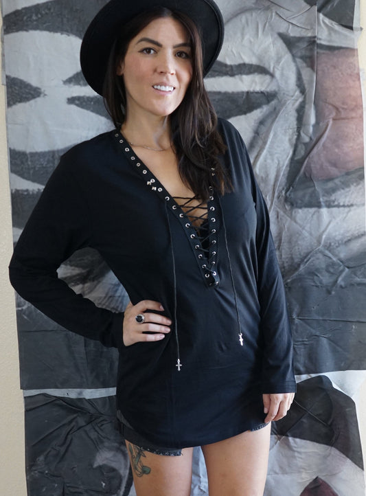 Hand-Altered Punk Rock Lace-Up Long Sleeve Shirt