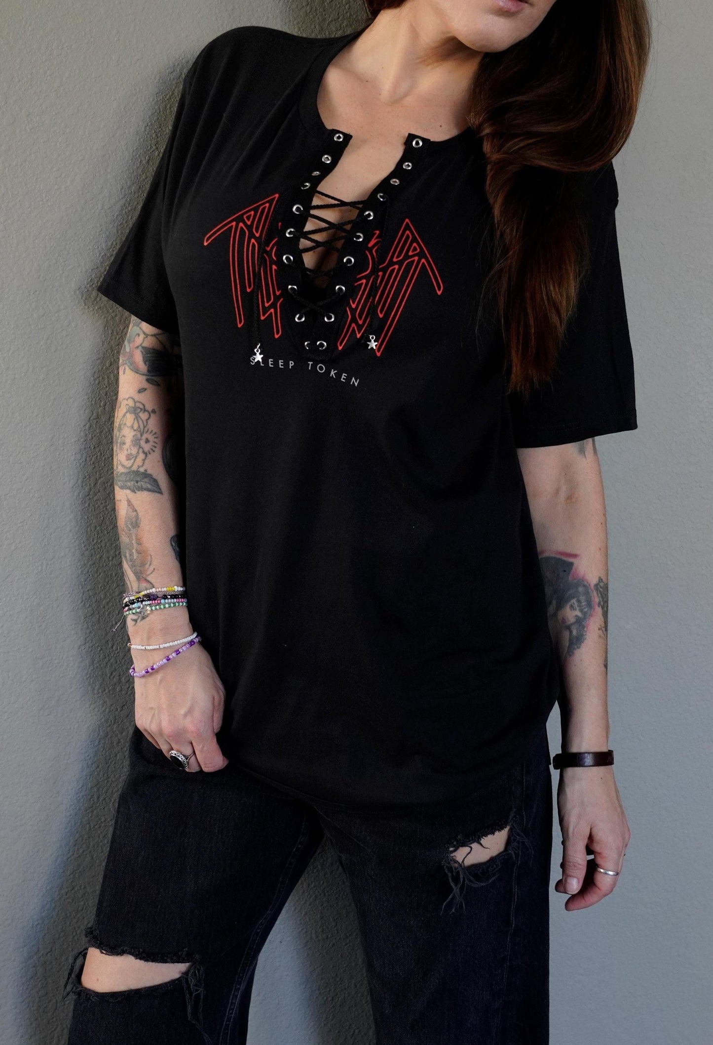 Sleep Token concert Music tee Band Shirt festival outfit Crew Lace up Eyelets