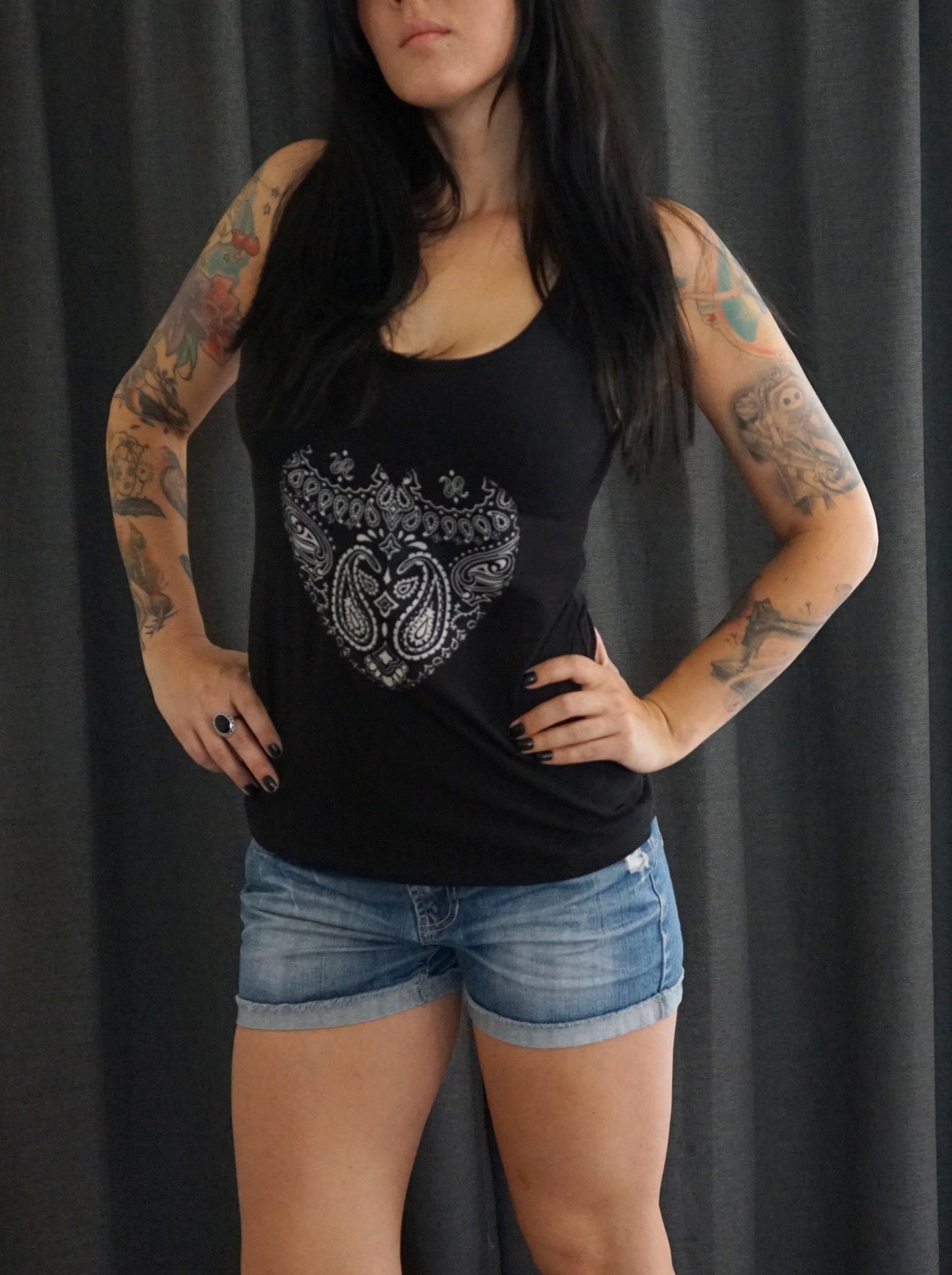 Olivia Paige -Black Tank top Pin up bandana Heart  tank rockabilly festival concert fashion