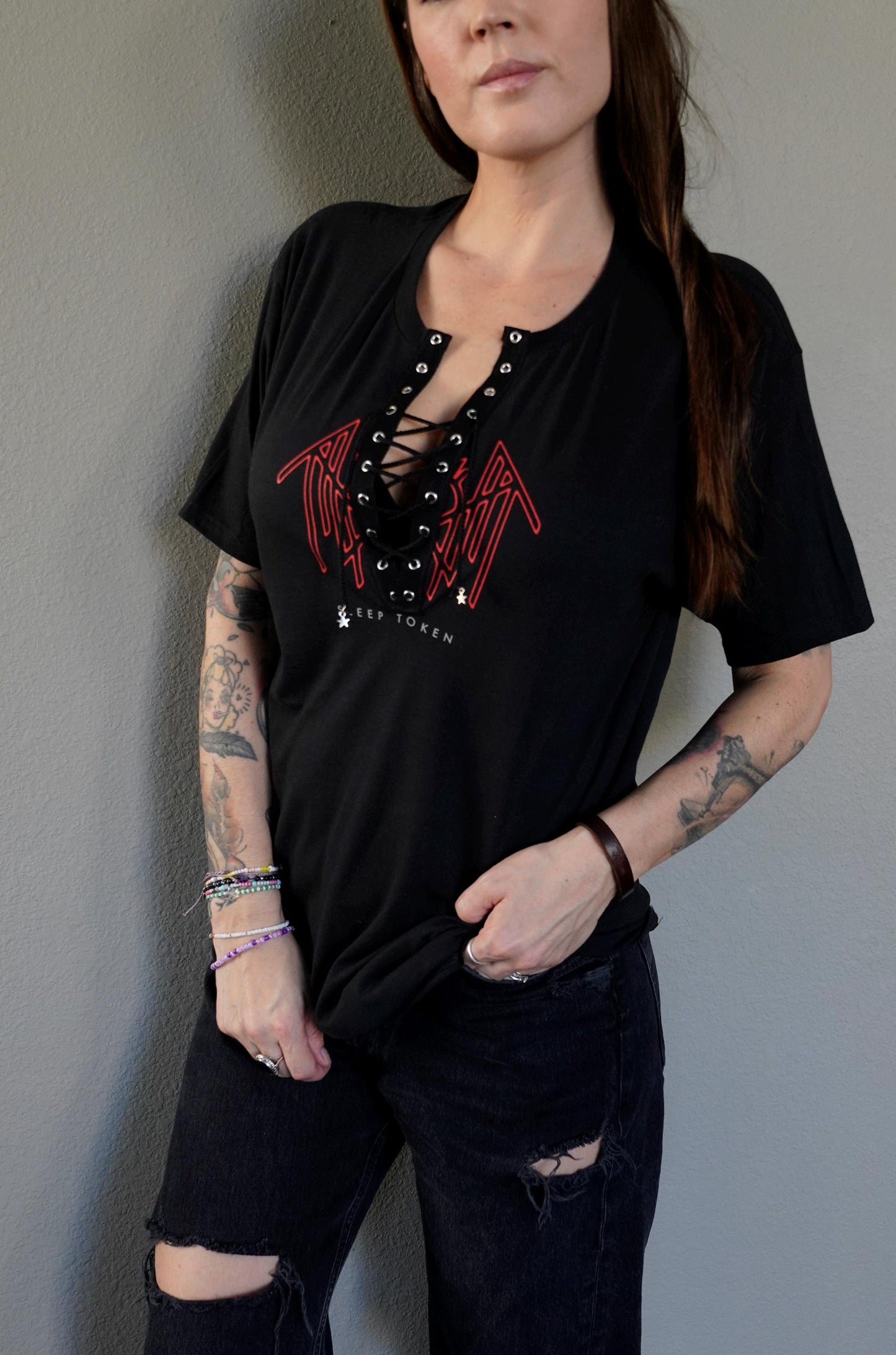 Sleep Token concert Music tee Band Shirt festival outfit Crew Lace up Eyelets