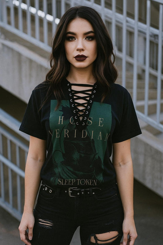 Sleep Token Lace-Up Band Tee: Upcycled Concert Shirt