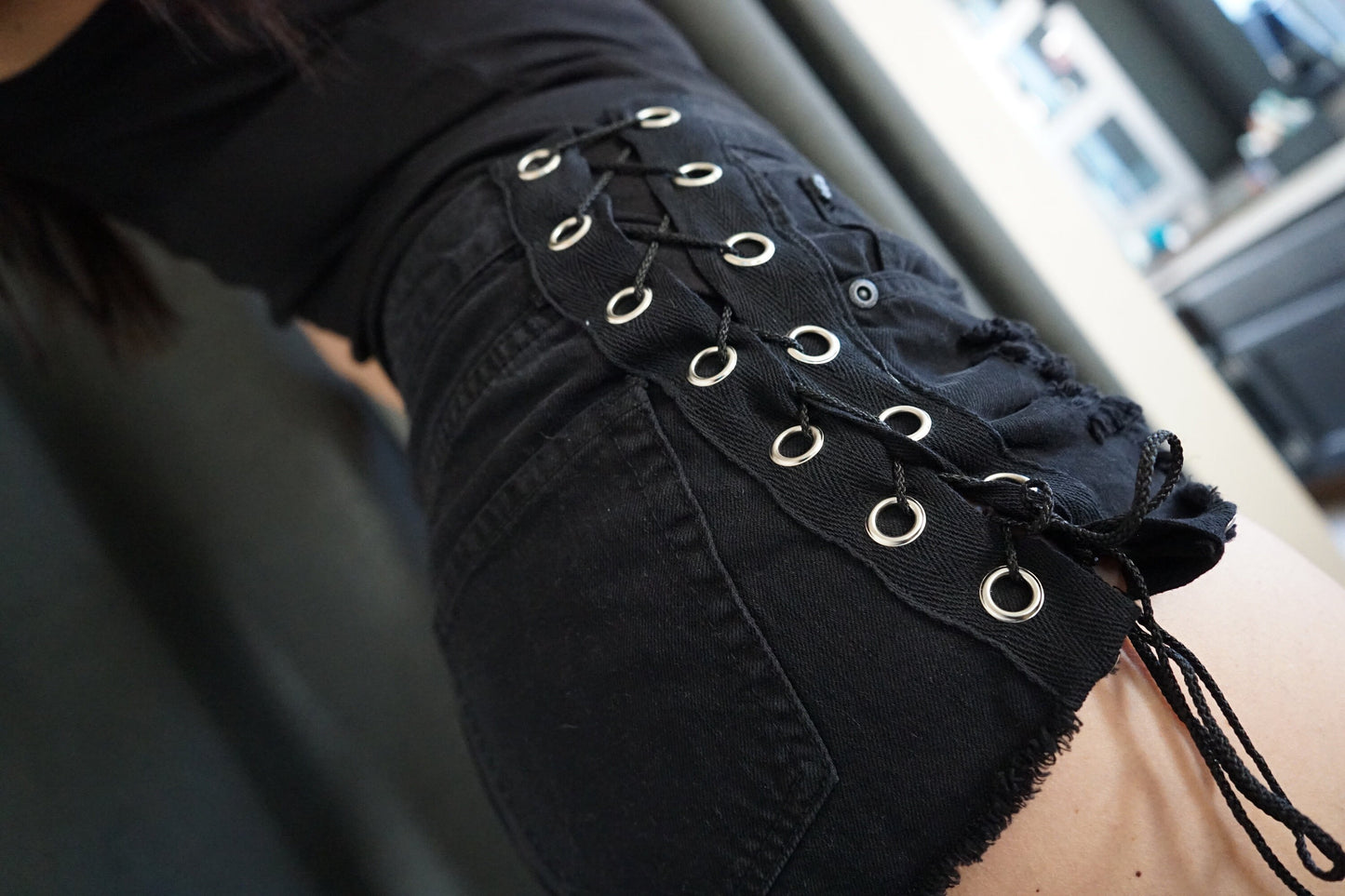 Lace Up Punk Rock Shorts - Jumbo Eyelets