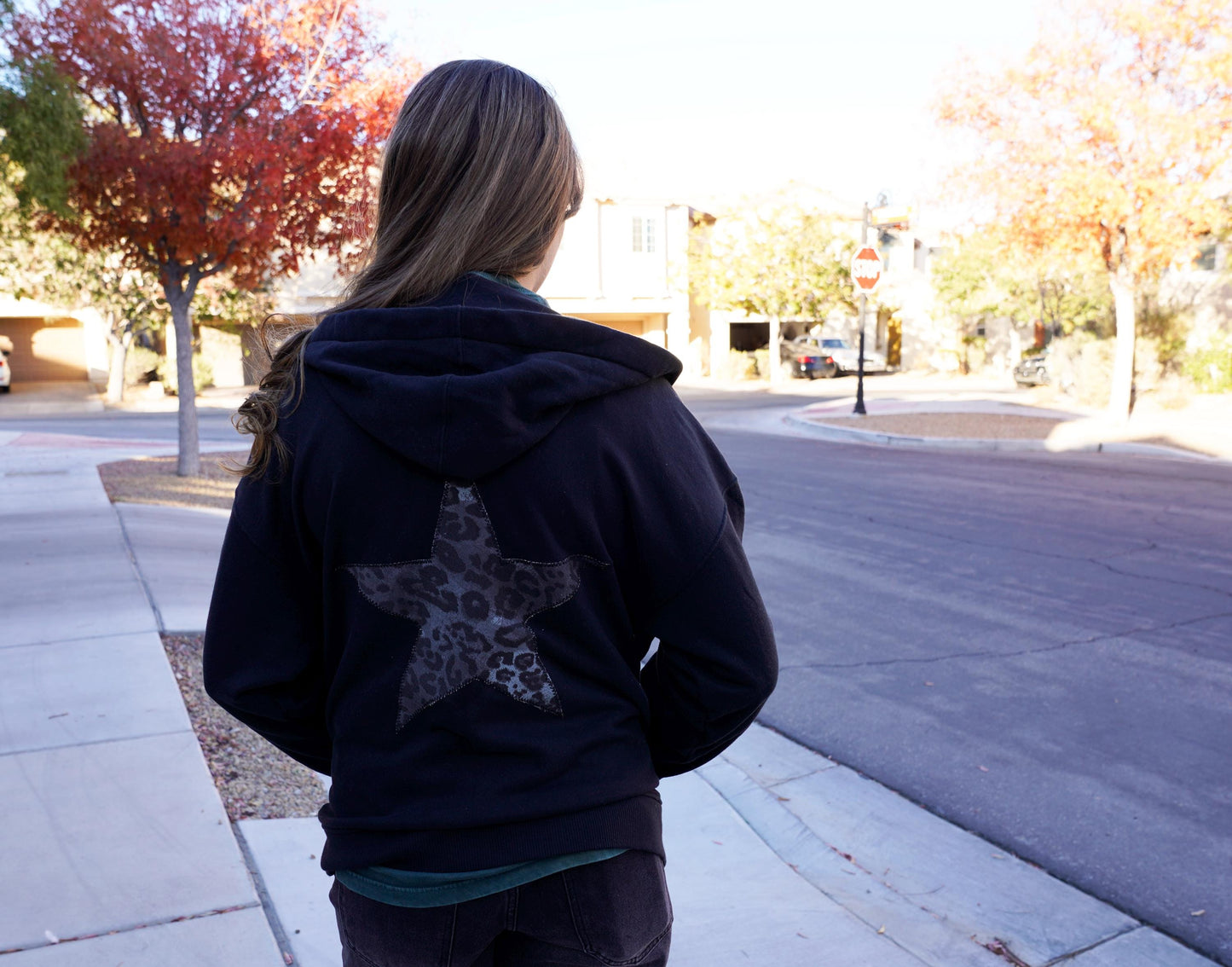 Olivia Paige - Patchwork hoodie LEOPARD  Star  sweatshirt  hoodie  fleece full zip