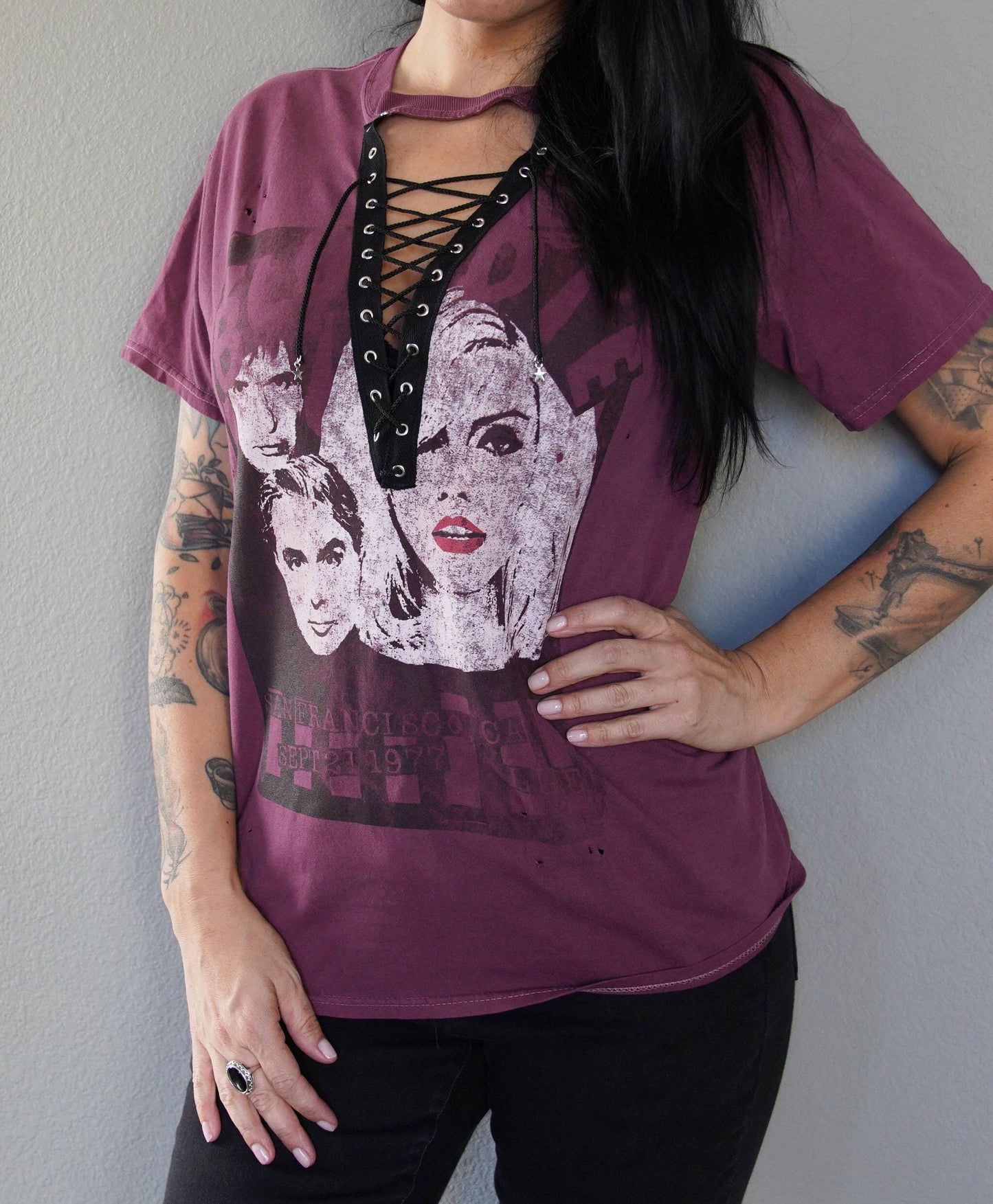 Blondie Lace-Up Band Tee: Reworked CBGB Concert Shirt