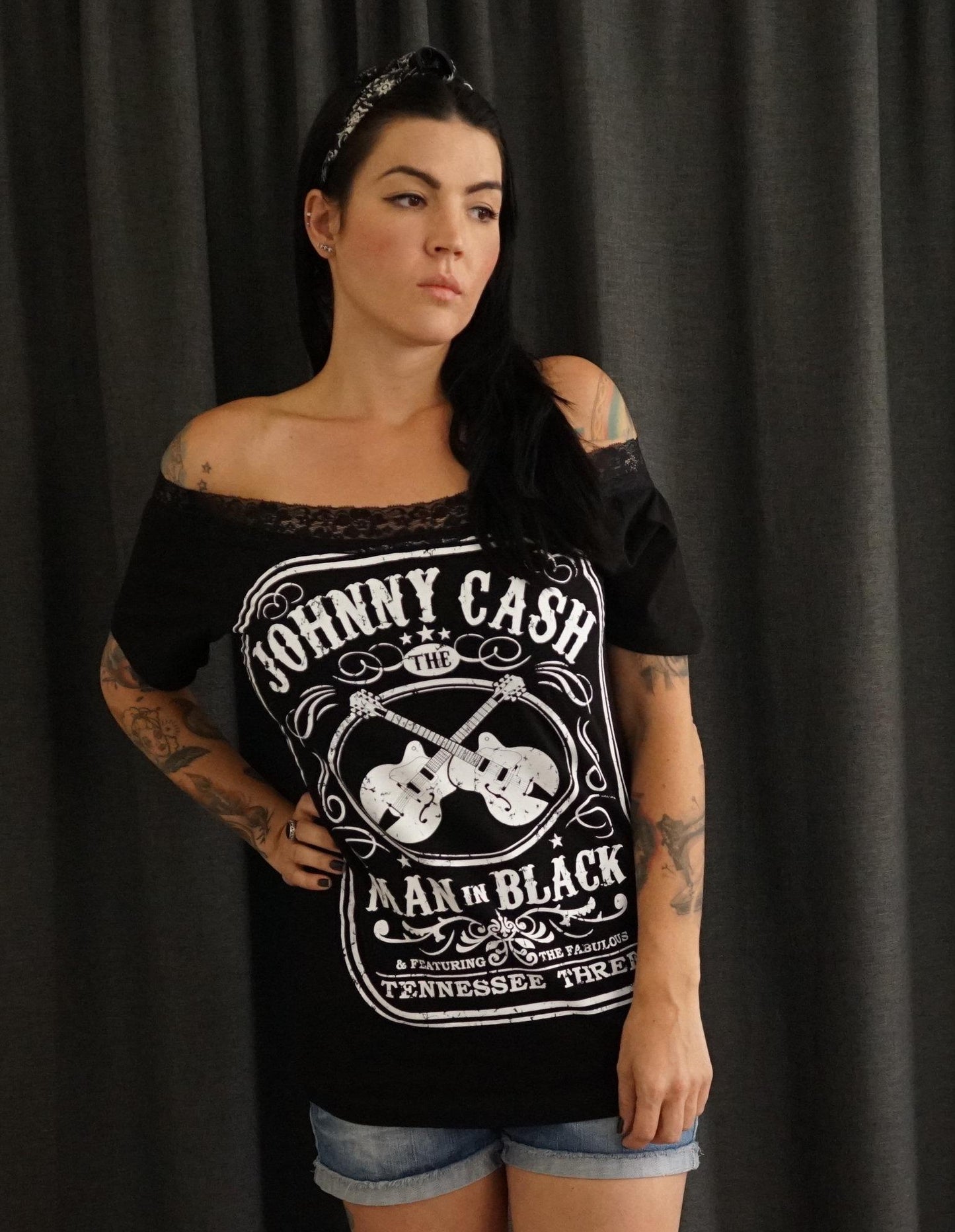Johnny Cash Band Tee: Upcycled Lace-Up Concert Shirt