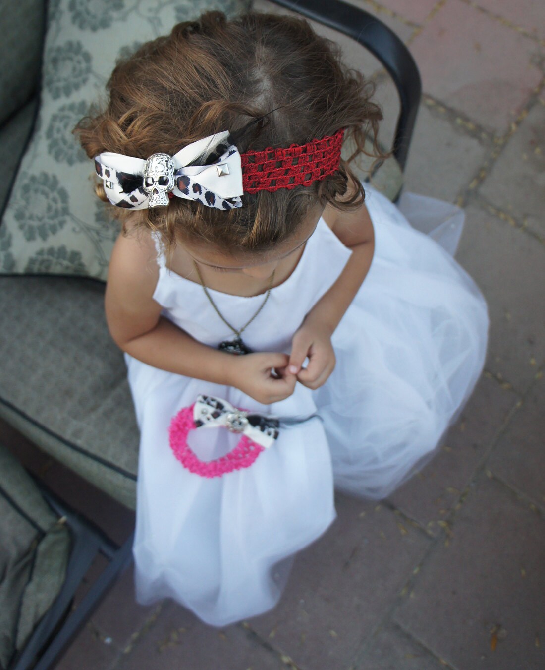 Olivia Paige - Little Sugar skull baby rockabilly infant HEADBAND with feather