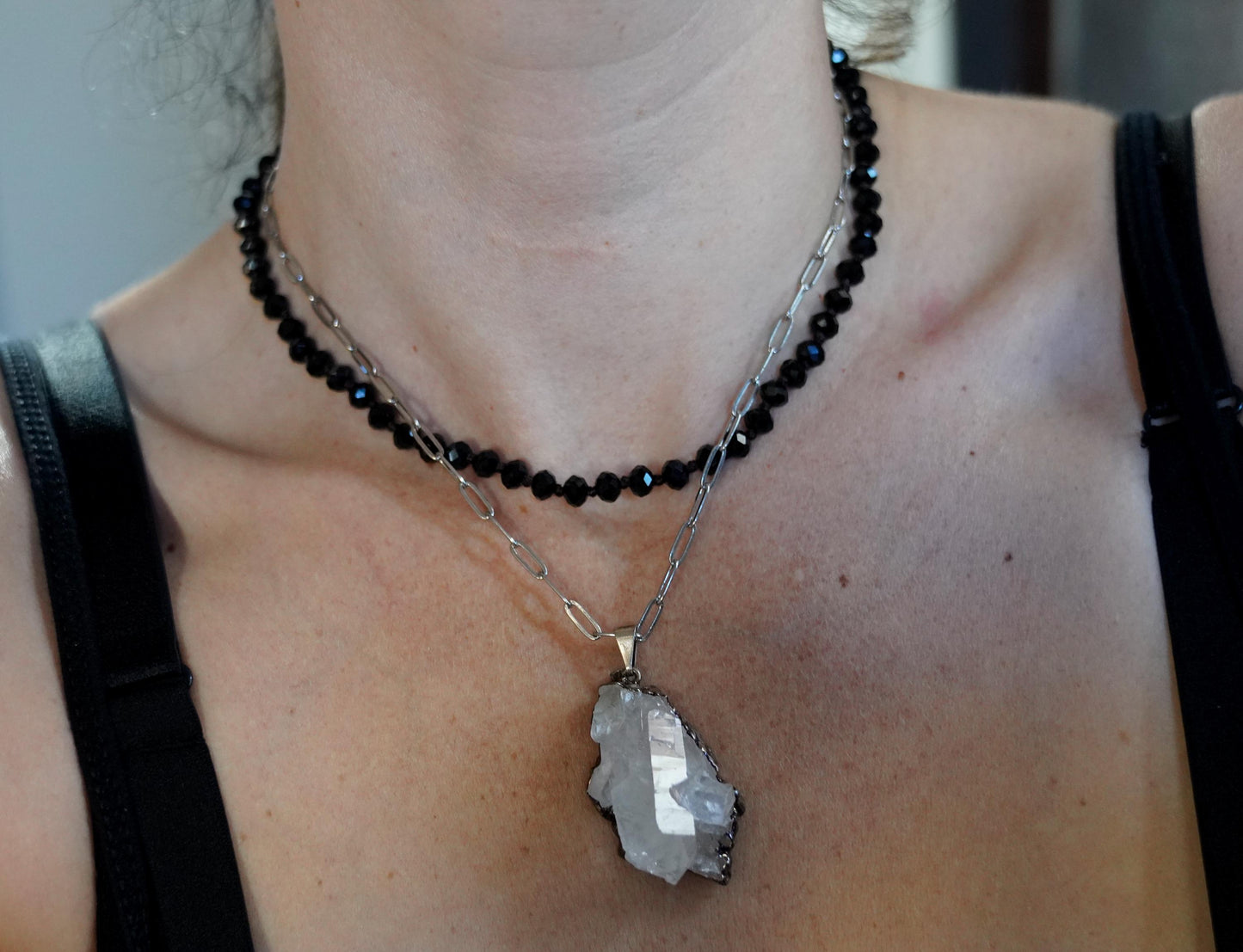 Olivia Paige -Black Pearl Crystal Gemstone  Necklace vintage style look