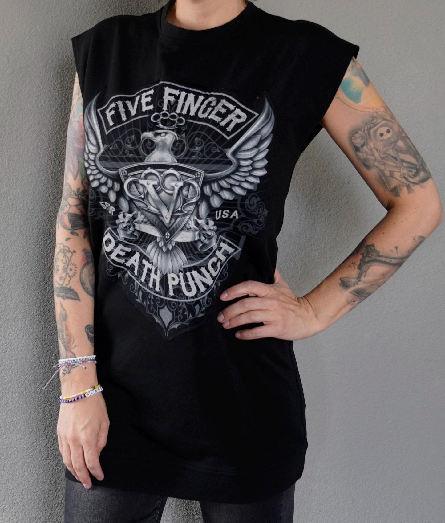 Five Finger Dead Punch concert Music festival band crew Tee Shirt, Dress , Lace Up Band