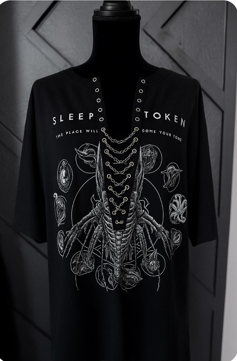 Sleep Token Lace-Up Band Tee: Upcycled Concert Shirt