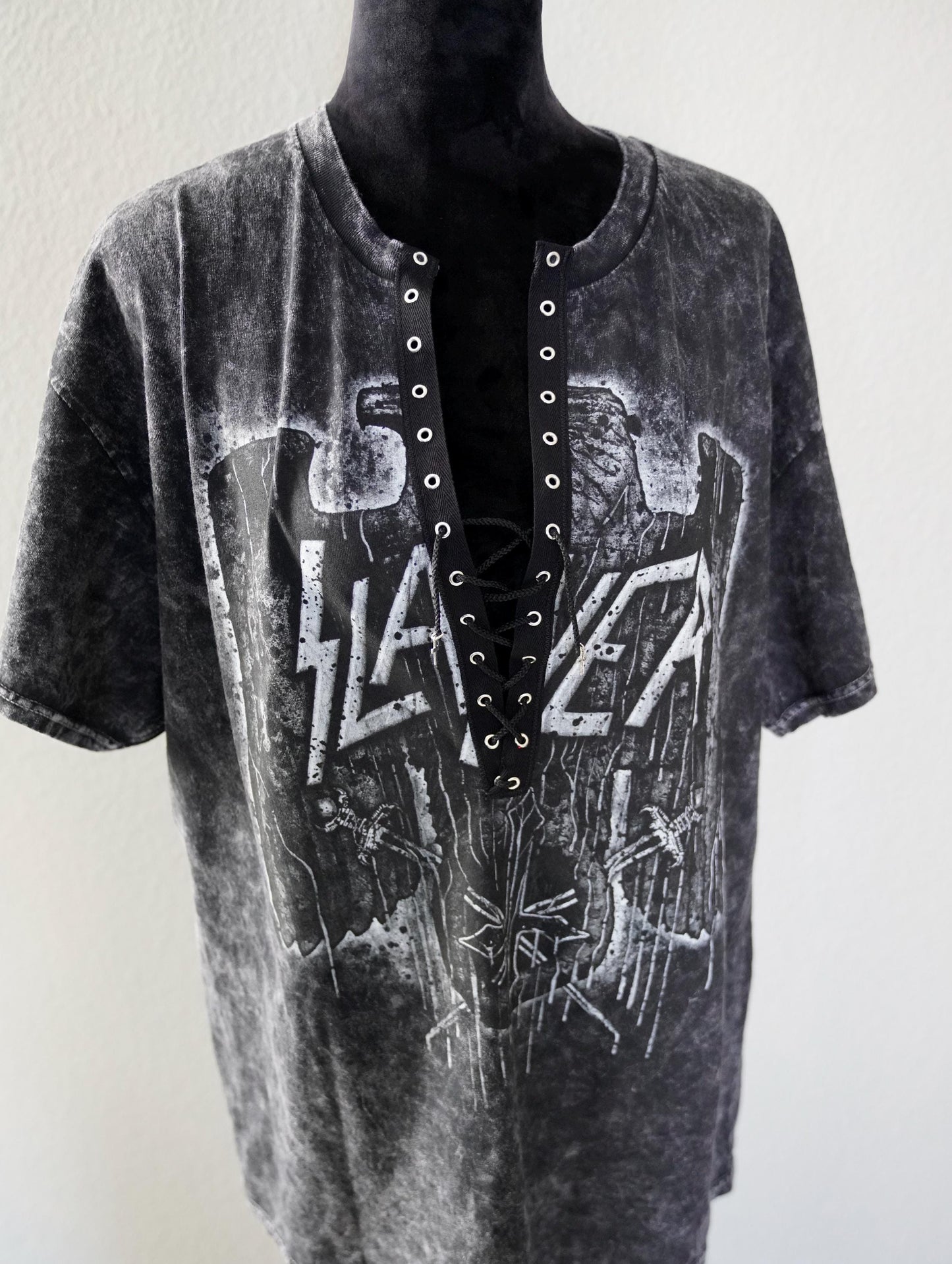 Slayer Lace-Up Band Tee: Upcycled Concert Shirt
