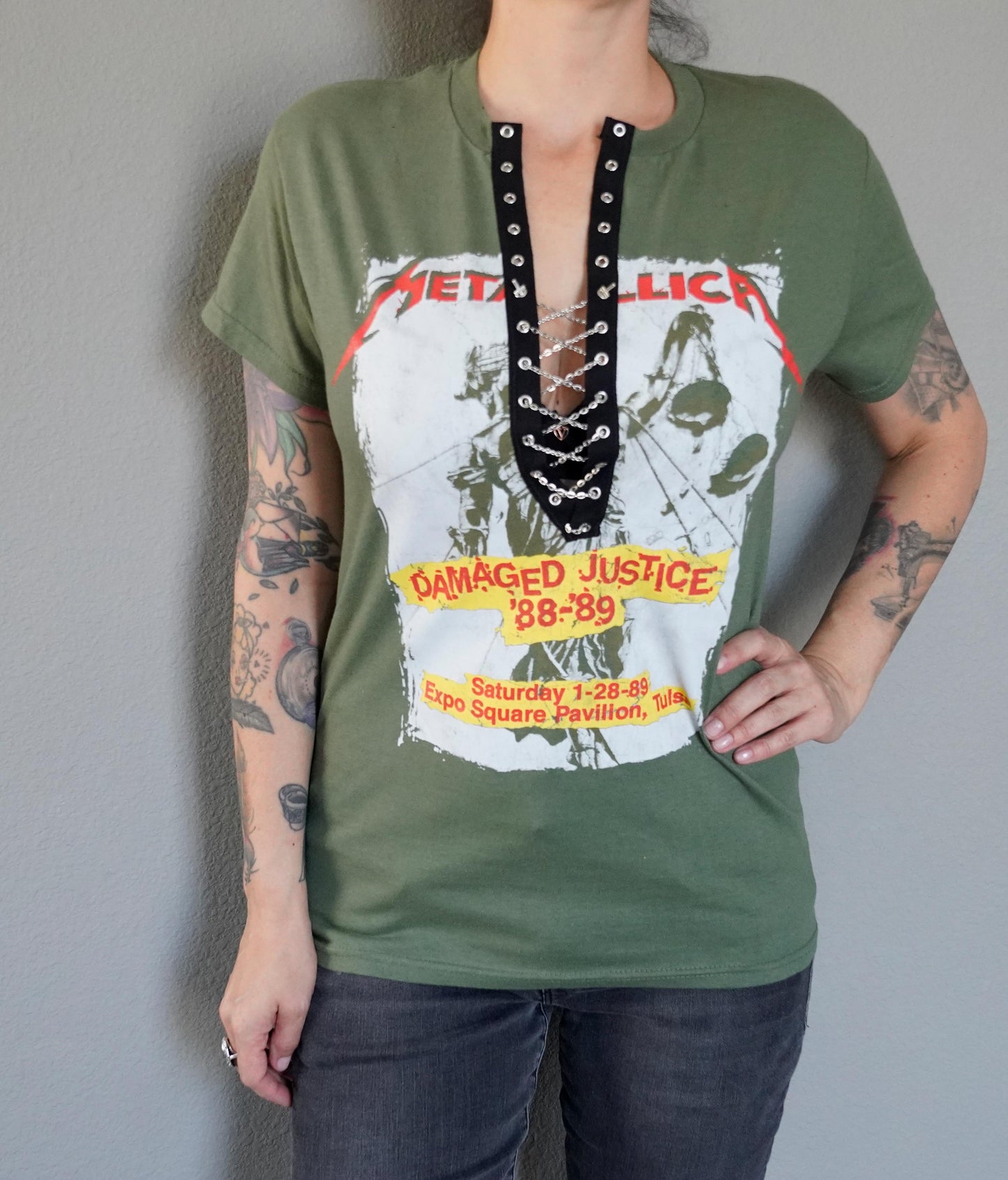 Lace-Up Metallica Concert Tee: Upcycled Band Shirt