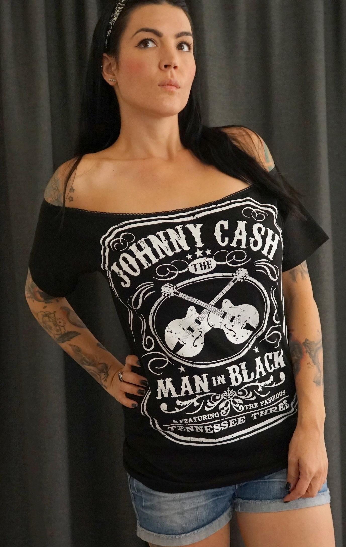 Johnny Cash Lace-Up Band Tee: Upcycled Concert Shirt