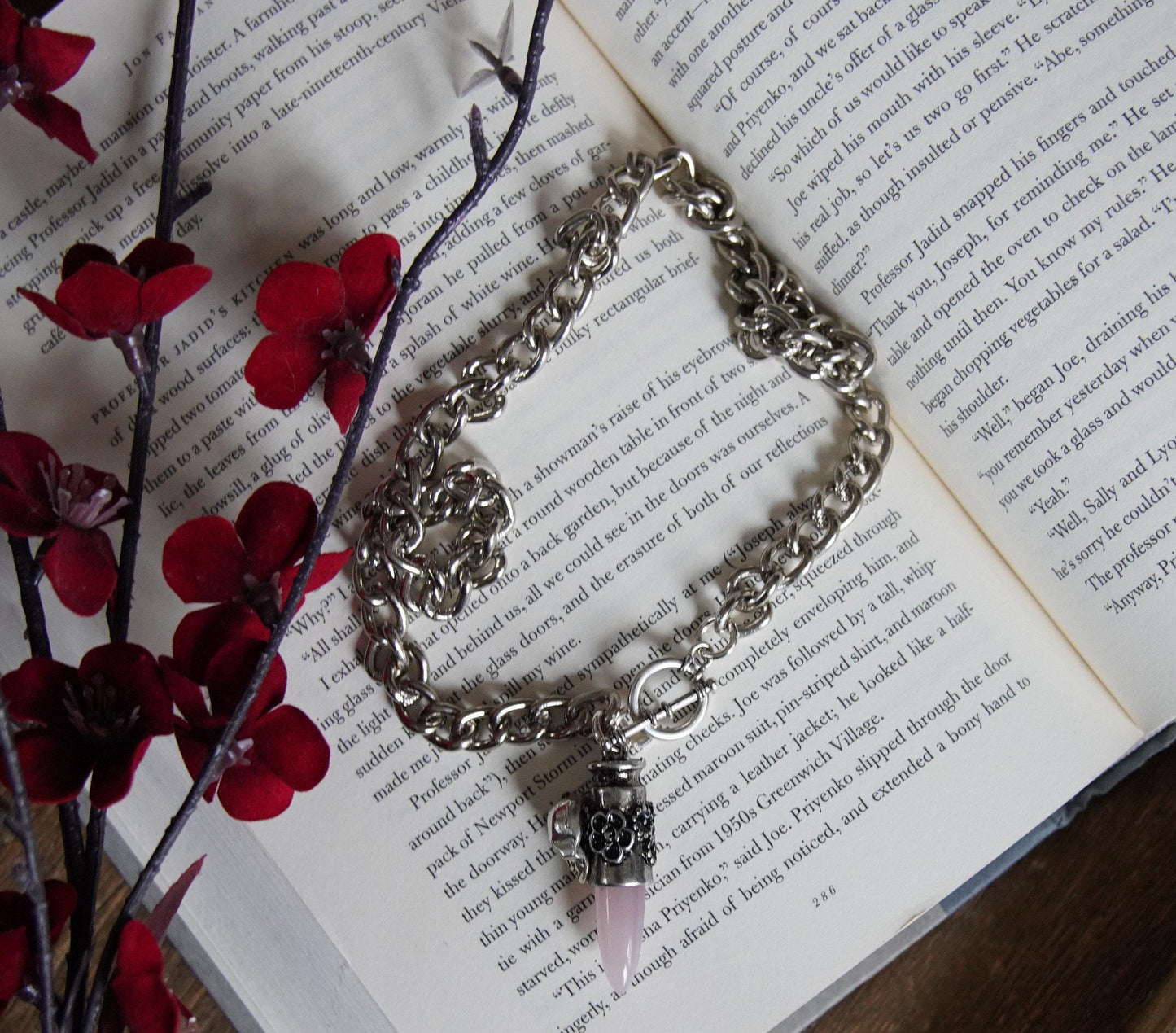 Olivia Paige - Skull silver skeleton Native Crystal gemstone Rose quartz necklace bullet  jewelry healing chakra stone