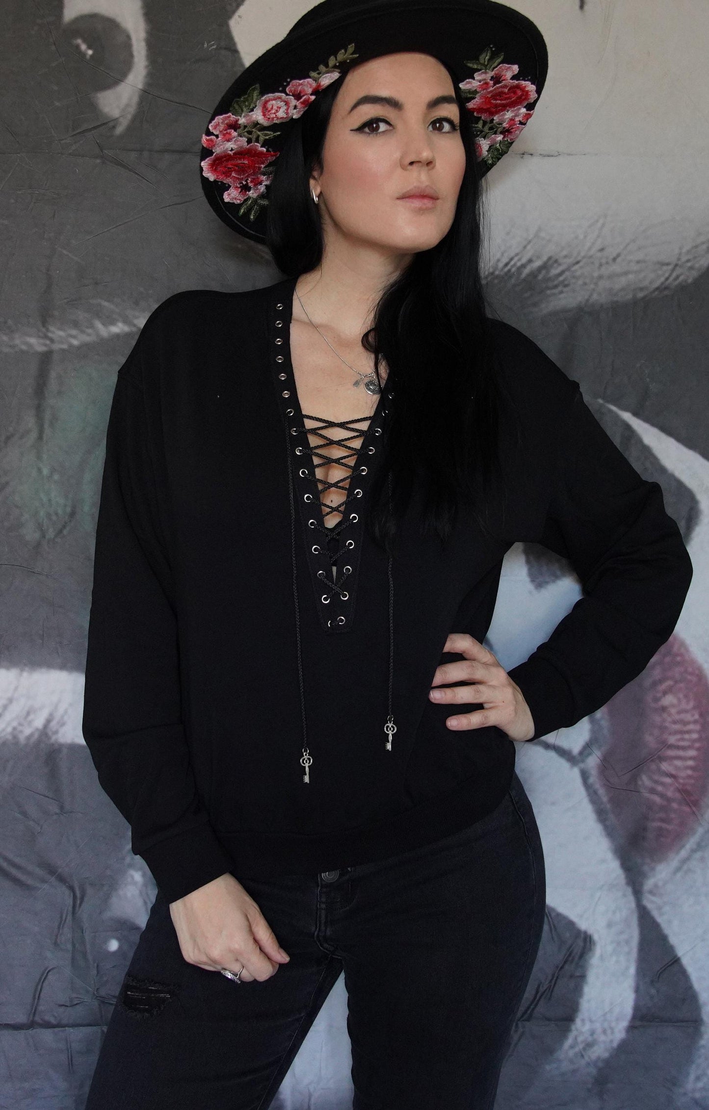 Olivia Paige -  Mom sweatshirt Smile sweatshirt  v-neck with lace up