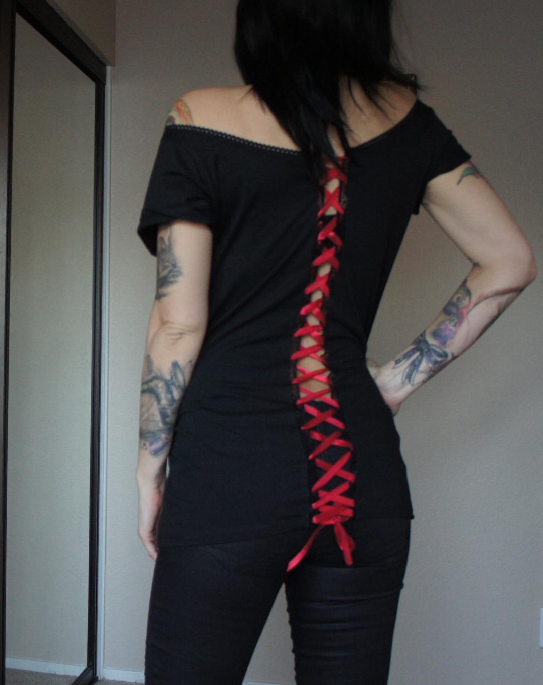 Misfits Band Tee: Upcycled Off-Shoulder Lace Top
