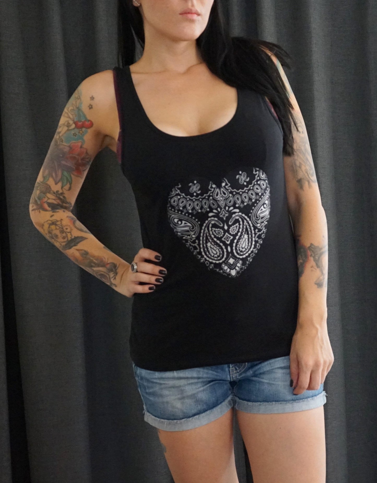 Olivia Paige -Black Tank top Pin up bandana Heart  tank rockabilly festival concert fashion