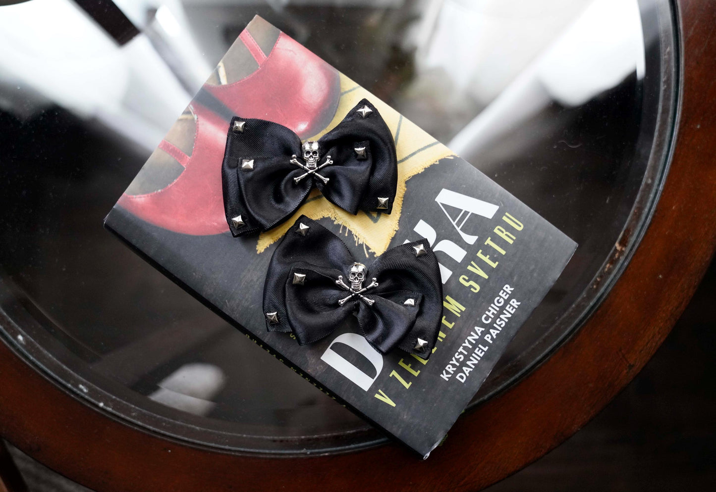 Black Satin Bow Shoe Clips: Sugar Skull Studded Punk Rock