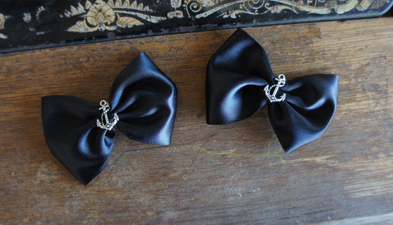 Olivia Paige -Black satin Anchor  Bows  shoe Clips   Pin up Sailor