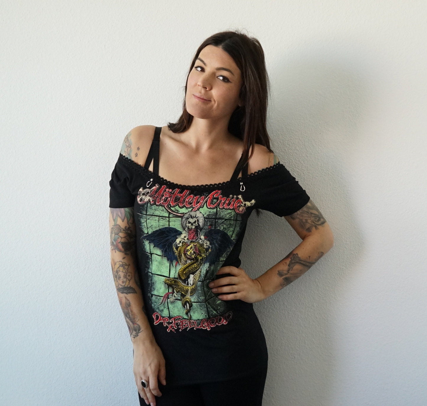 Motley Crue Lace-Up Band Tee: Upcycled Concert T-Shirt