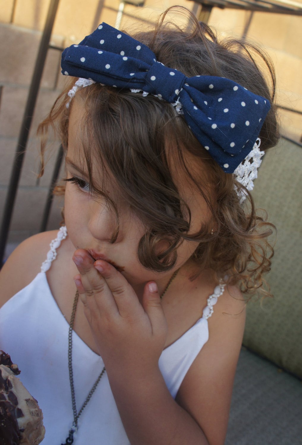 Olivia Paige -Pin up baby girl Sailor Navy polka dot bow HEADBAND