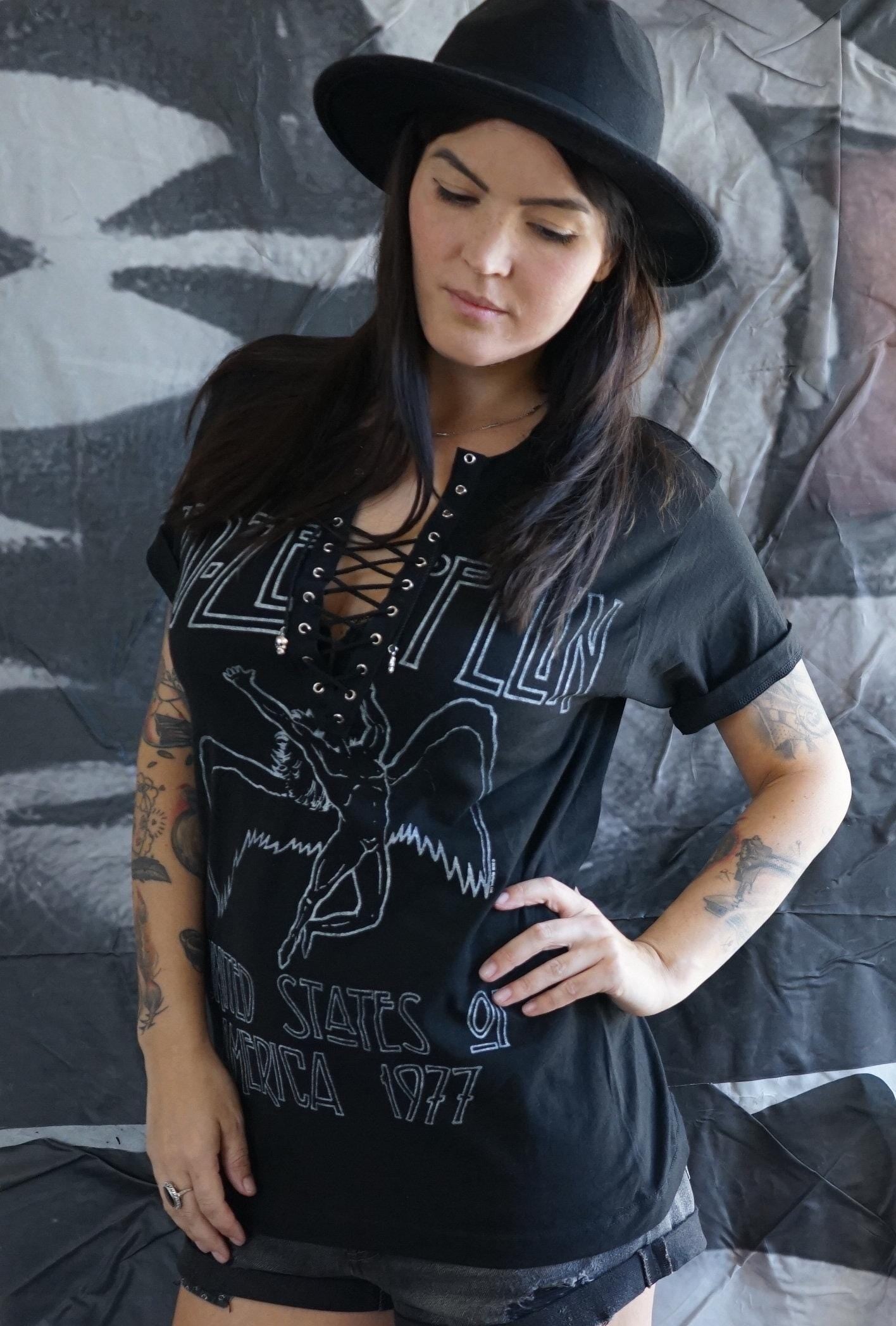 Led Zeppelin Lace-Up Band Tee: Upcycled Concert T-Shirt