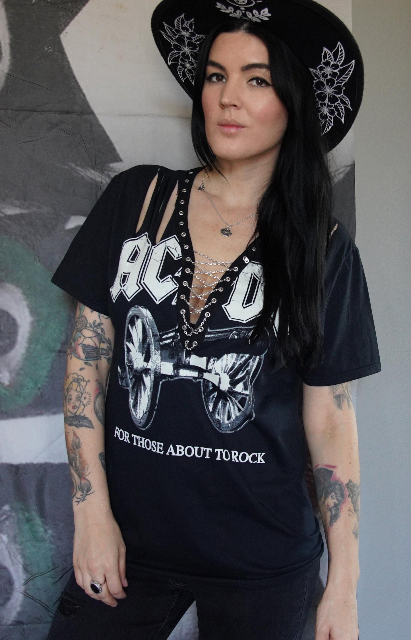 AC/DC Lace-Up Band Tee Concert Shirt