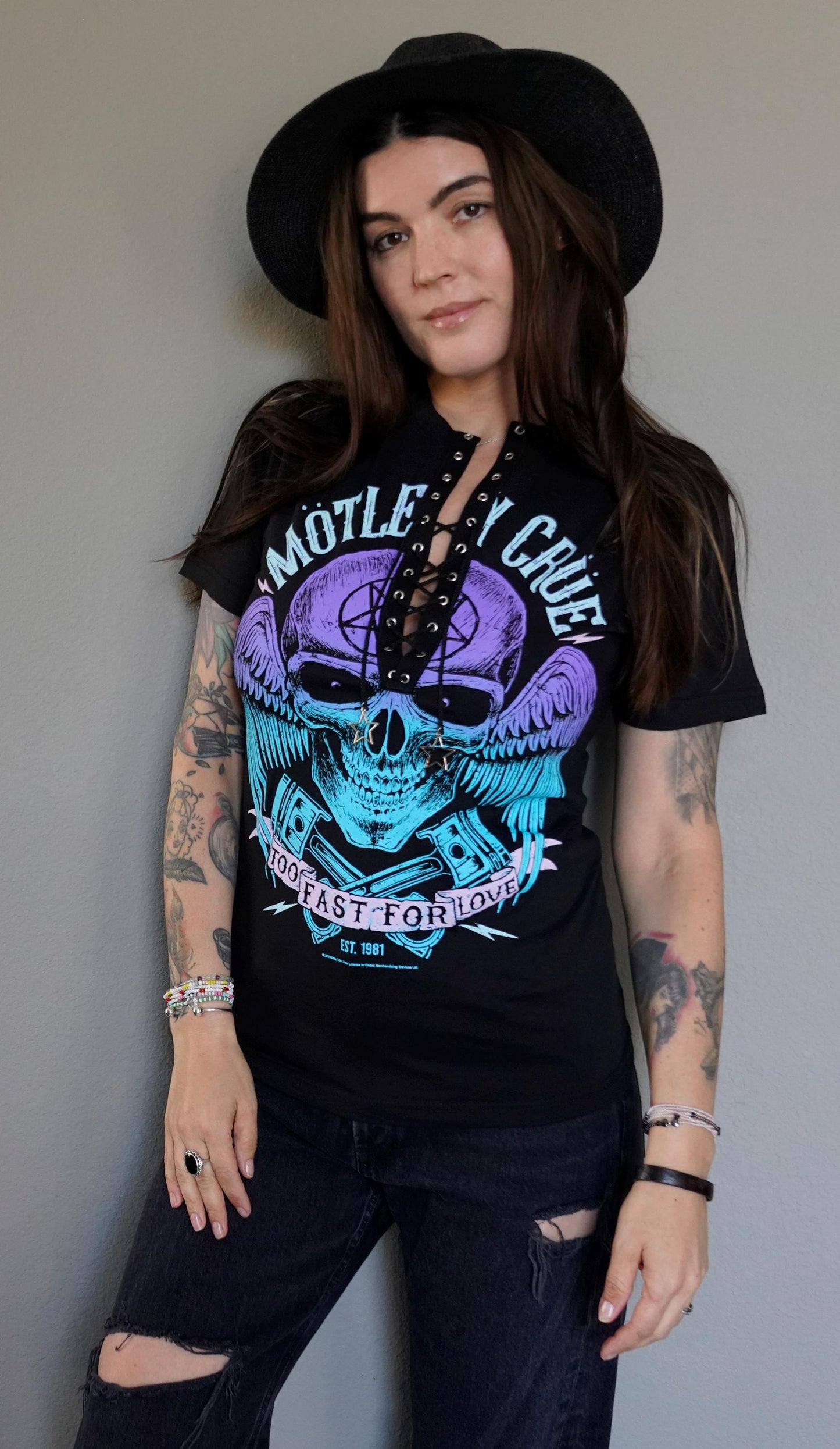 Motley Crue Lace-Up Band Tee: Upcycled Concert Shirt