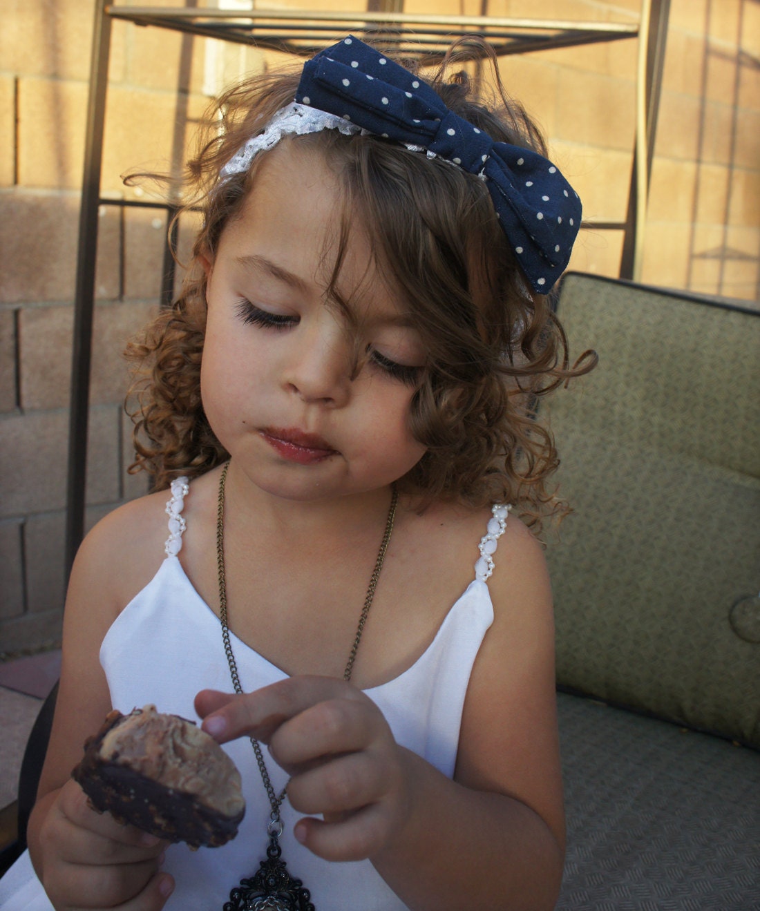 Olivia Paige -Pin up baby girl Sailor Navy polka dot bow HEADBAND