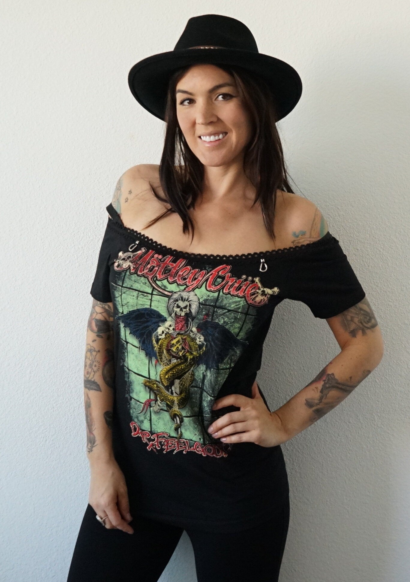 Motley Crue Lace-Up Band Tee: Upcycled Concert T-Shirt