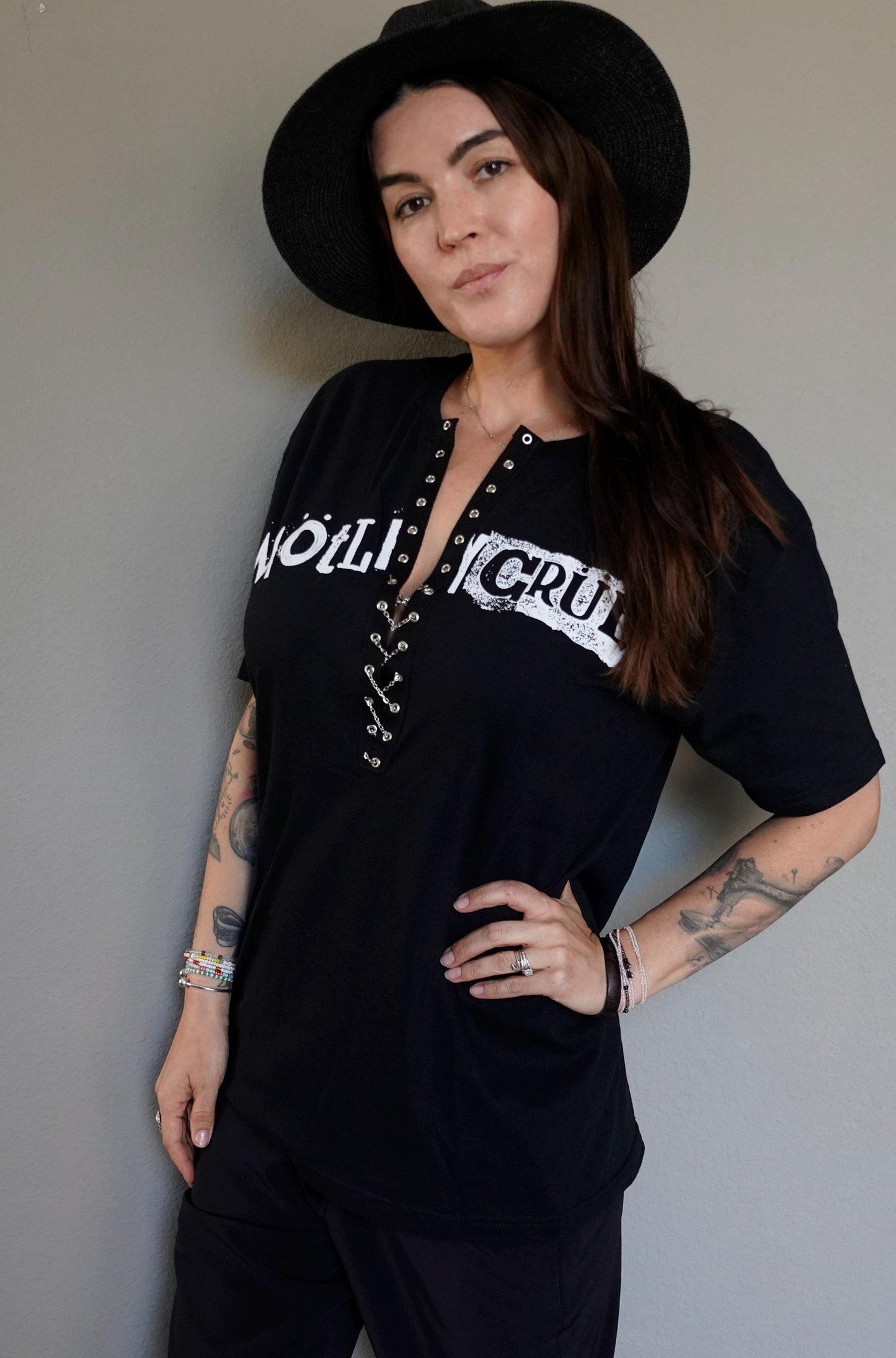 Motley Crue Lace-Up Band Tee: Upcycled Concert T-Shirt
