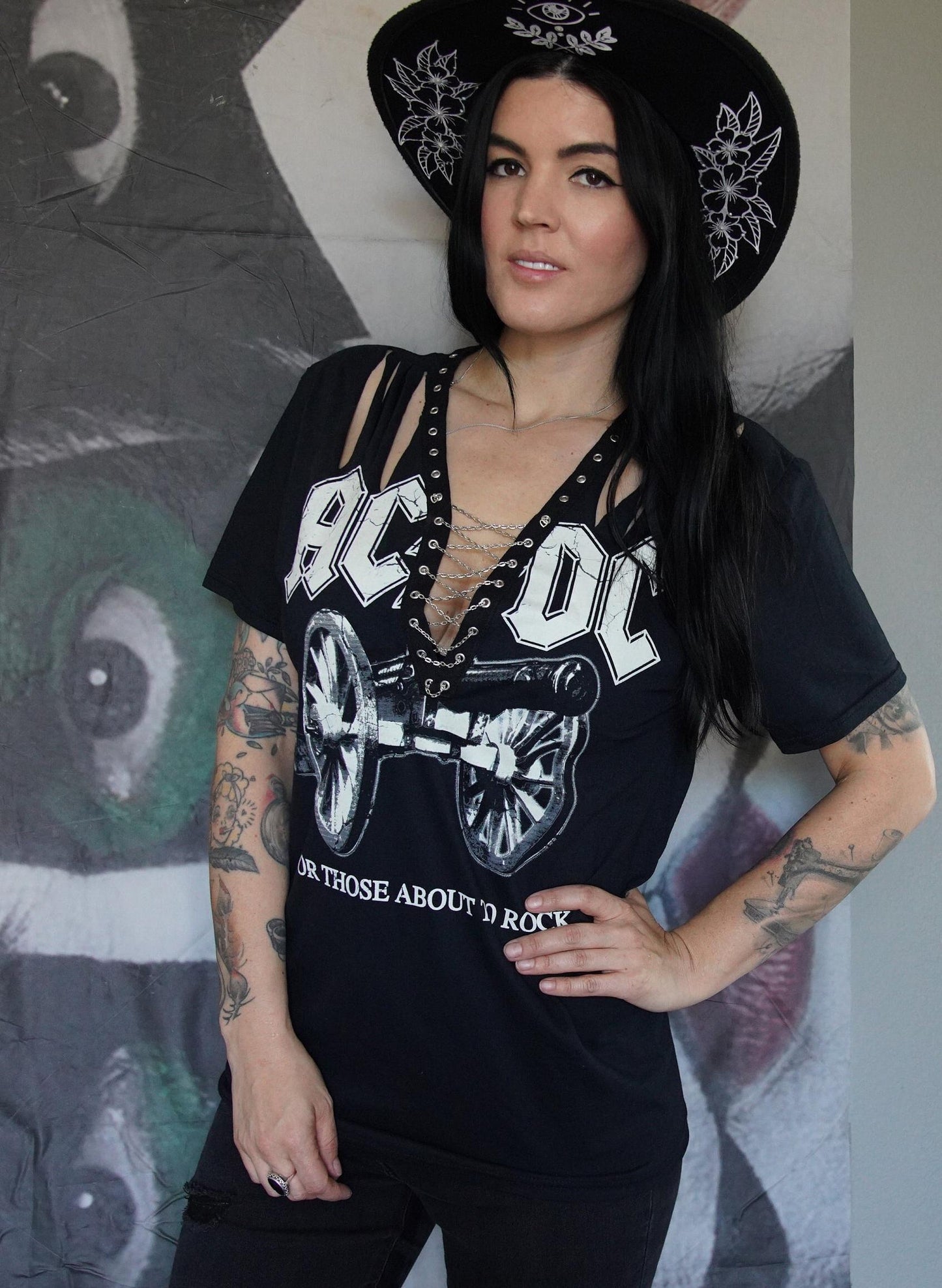 AC/DC Lace-Up Band Tee Concert Shirt