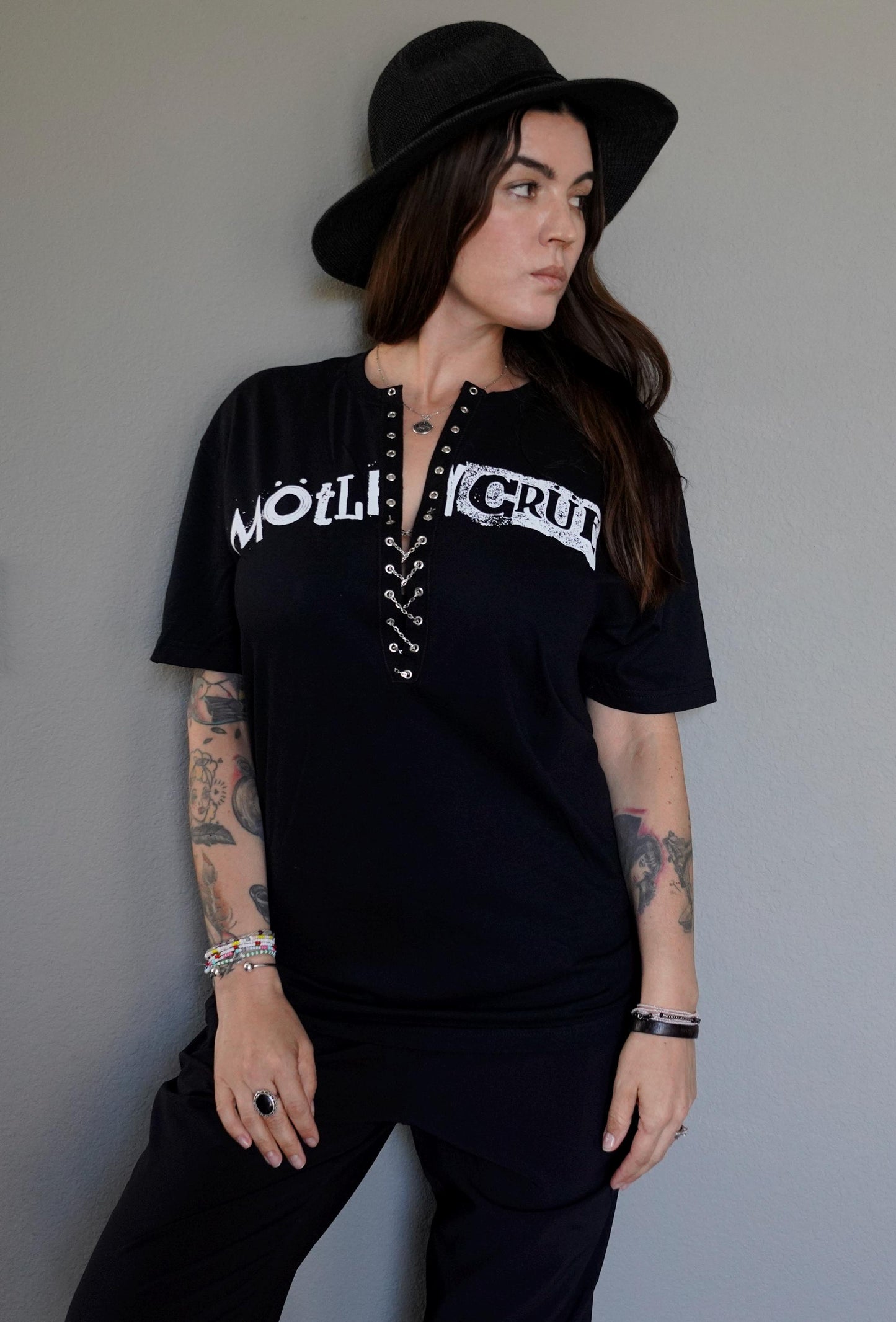 Motley Crue Lace-Up Band Tee: Upcycled Concert T-Shirt