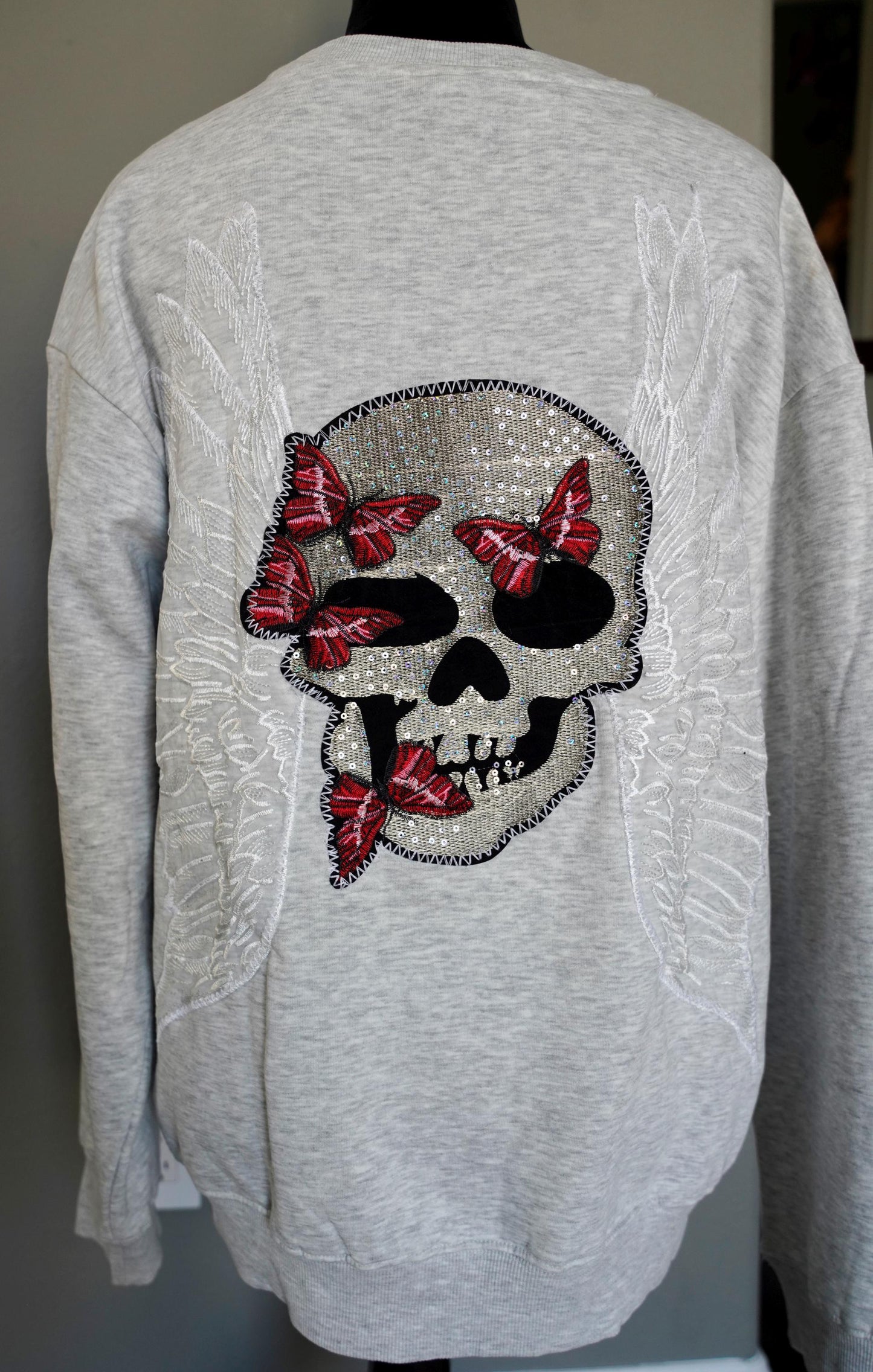 Olivia Paige-  Sugar skull sequin skull head with butterfly  Hoodie wing Angel Wings