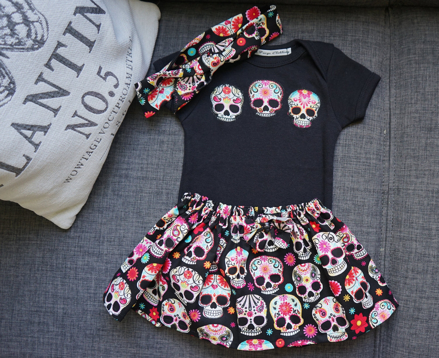 Olivia Paige - Little sugar skull rockabilly punk rock outfit bodysuit  Tattoo with headband