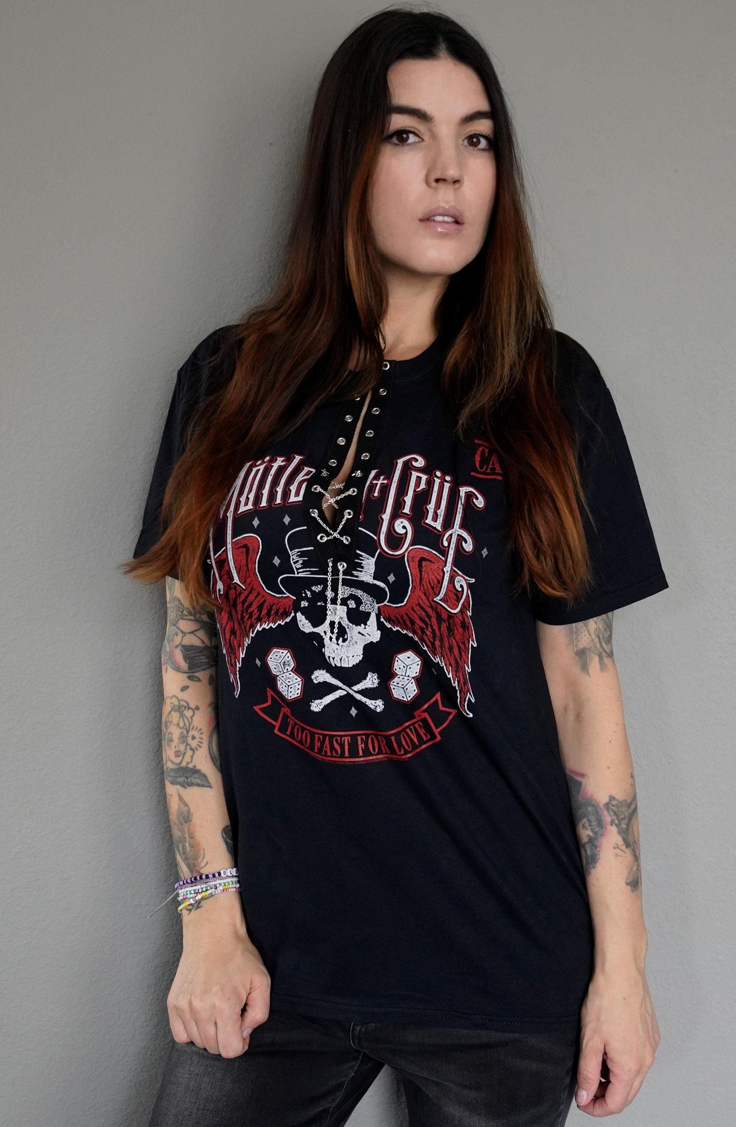 Motley Crue Lace-Up Band Tee: Reworked Concert Shirt