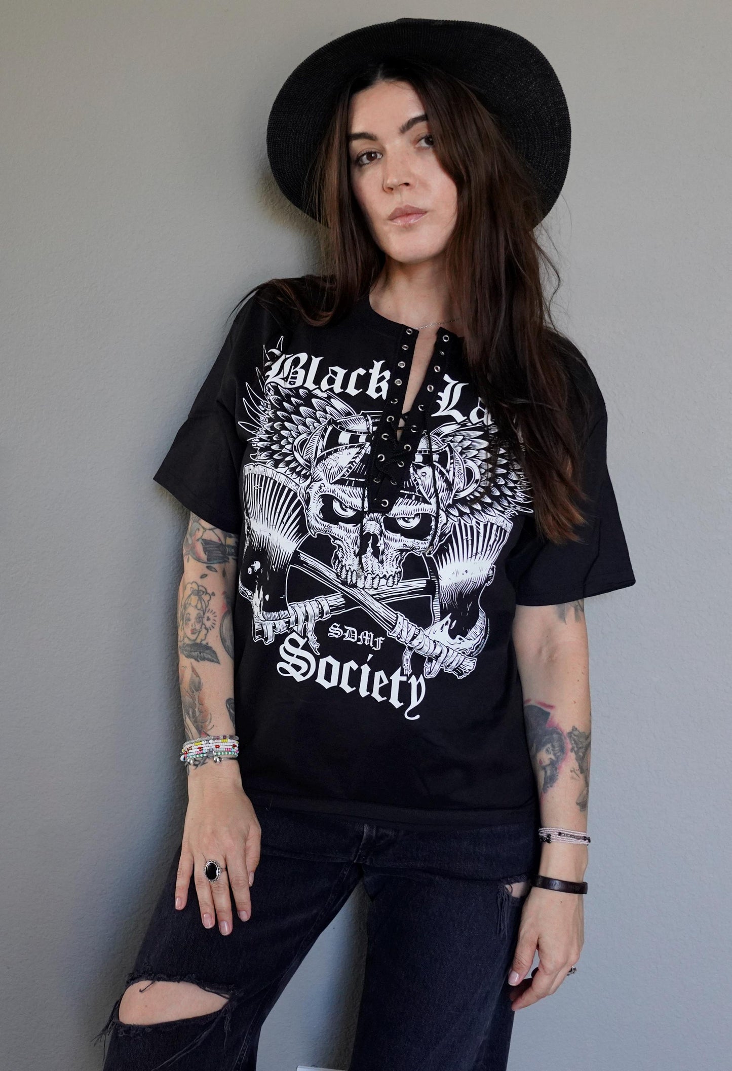 Black Label Society Lace-Up Band Tee: Reworked Concert Shirt