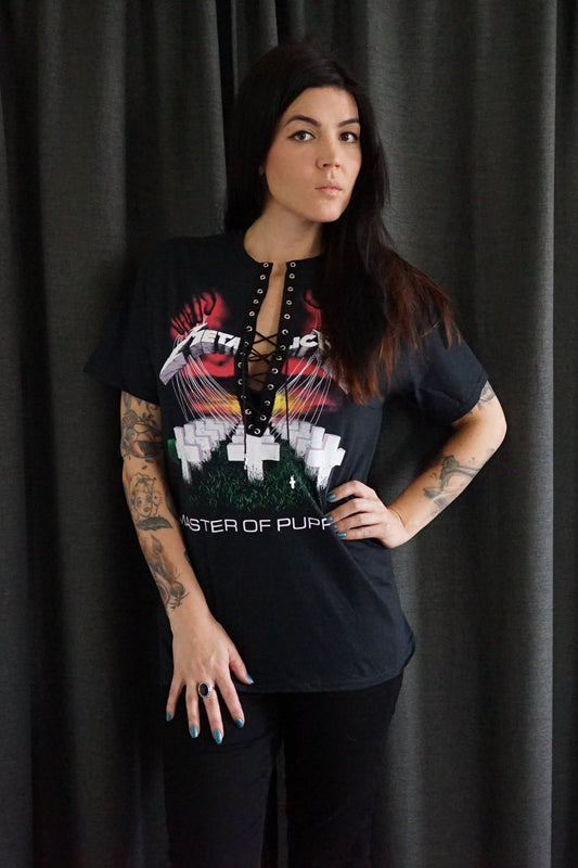 Metallica Master of Puppets Lace-Up Band Tee - Upcycled Concert Shirt