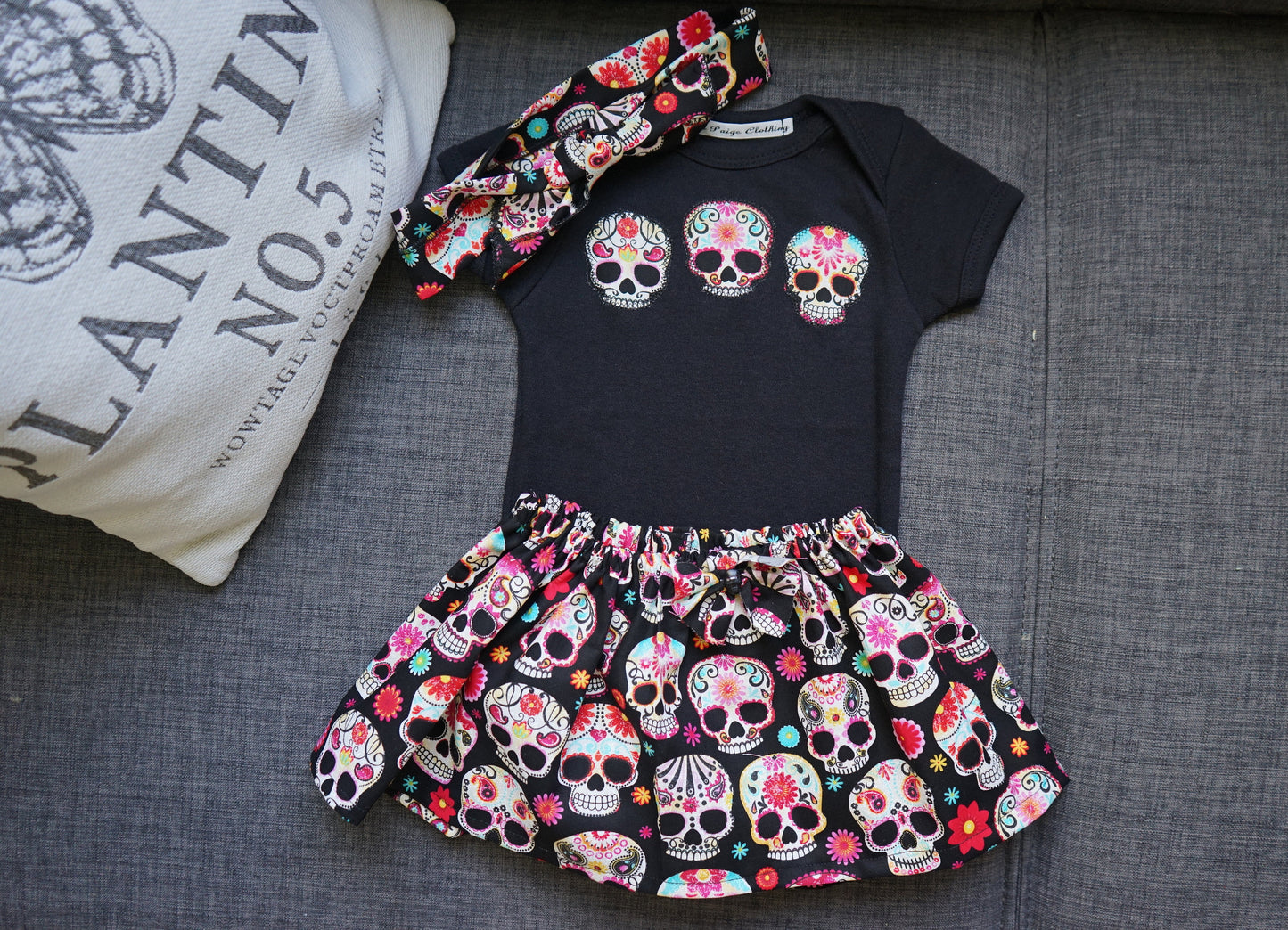 Olivia Paige - Little sugar skull rockabilly punk rock outfit bodysuit  Tattoo with headband