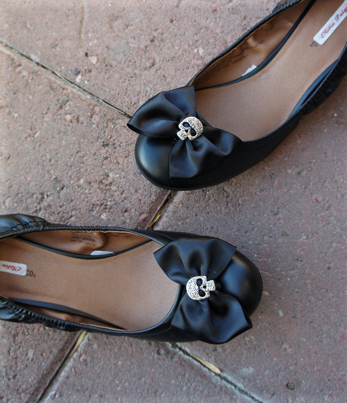 Olivia Paige - Black  satin Bows Sugar skull shoe Clips