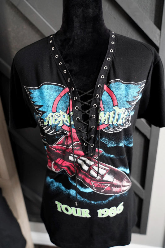 Aerosmith Lace-Up Band Tee: 1986 Concert Shirt