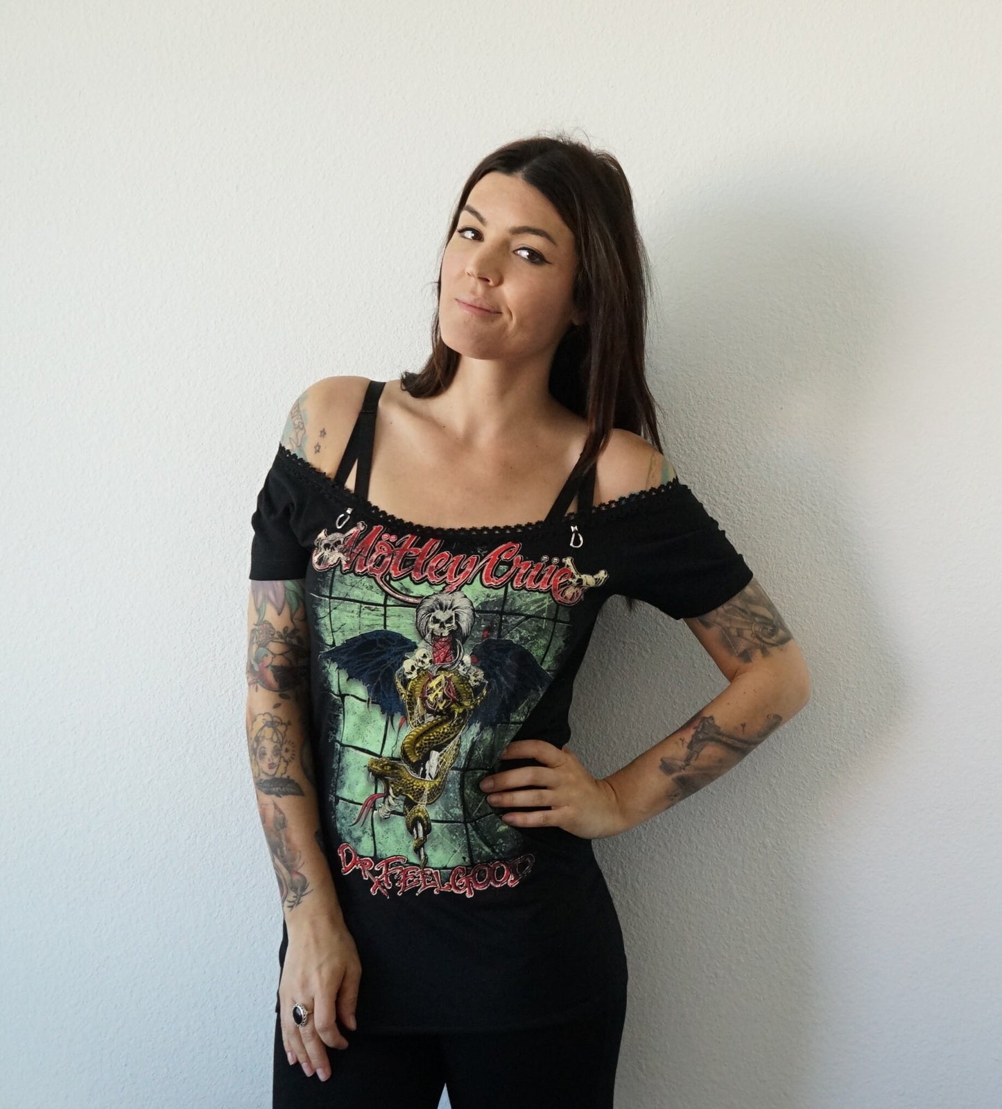 Motley Crue Lace-Up Band Tee: Upcycled Concert T-Shirt