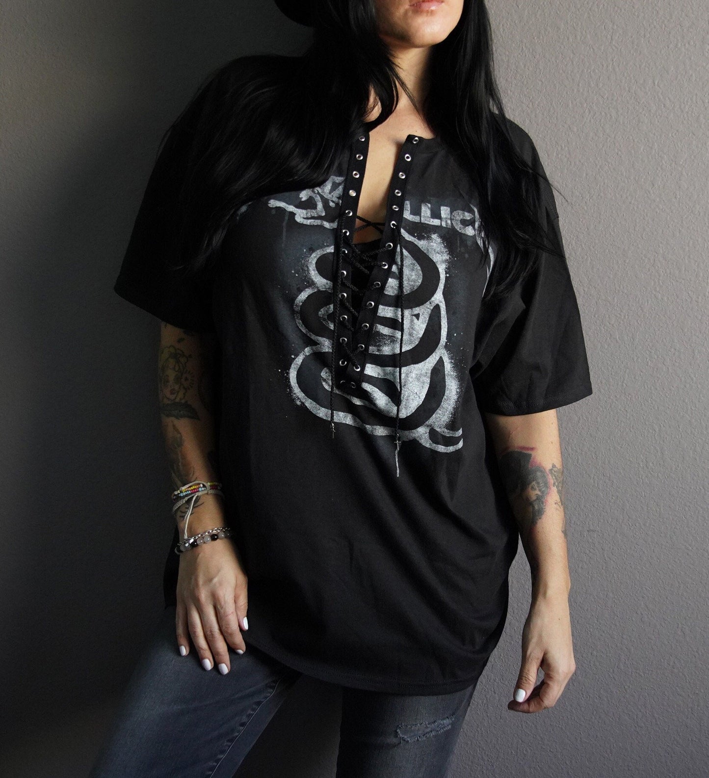 Metallica Lace-Up Band Tee: Upcycled Concert Shirt