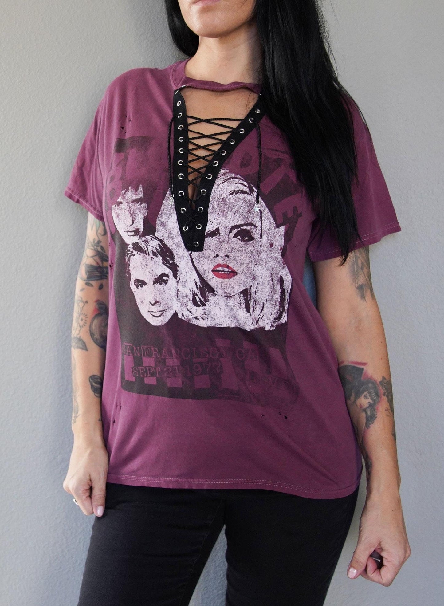 Blondie Lace-Up Band Tee: Reworked CBGB Concert Shirt