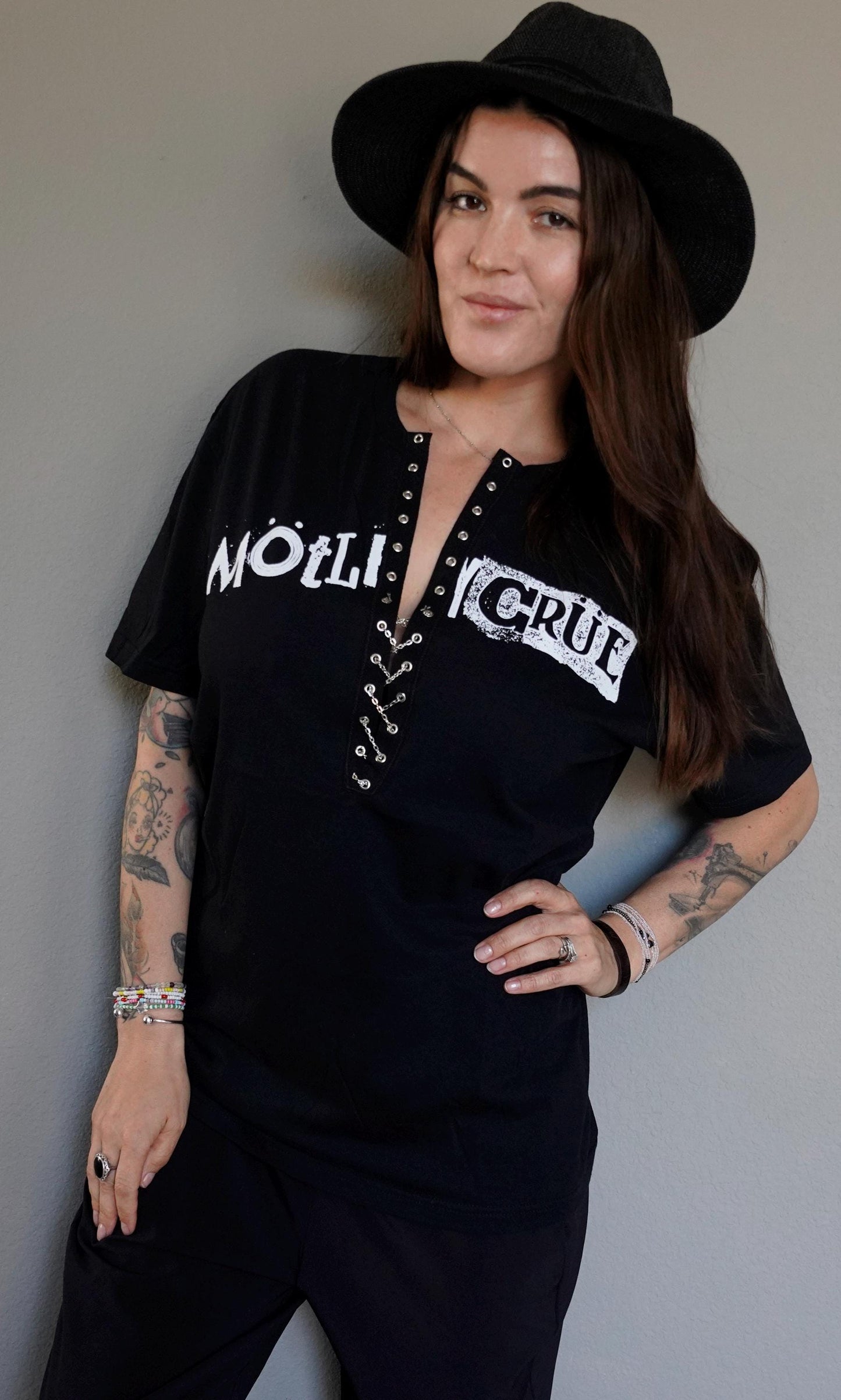 Motley Crue Lace-Up Band Tee: Upcycled Concert T-Shirt