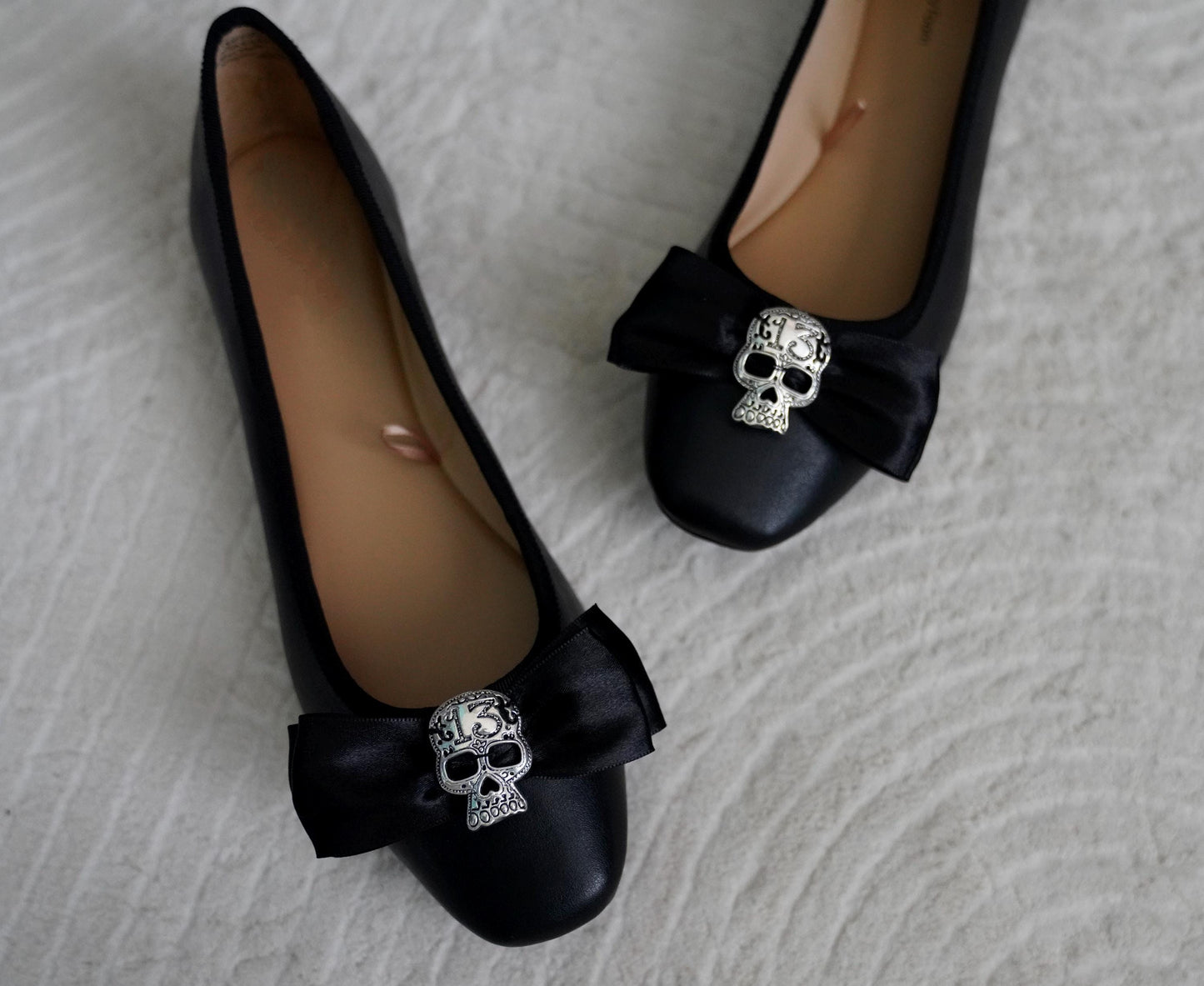 Olivia Paige -Black Rockabilly flats with sugar skull bows skull13 skeleton shoes