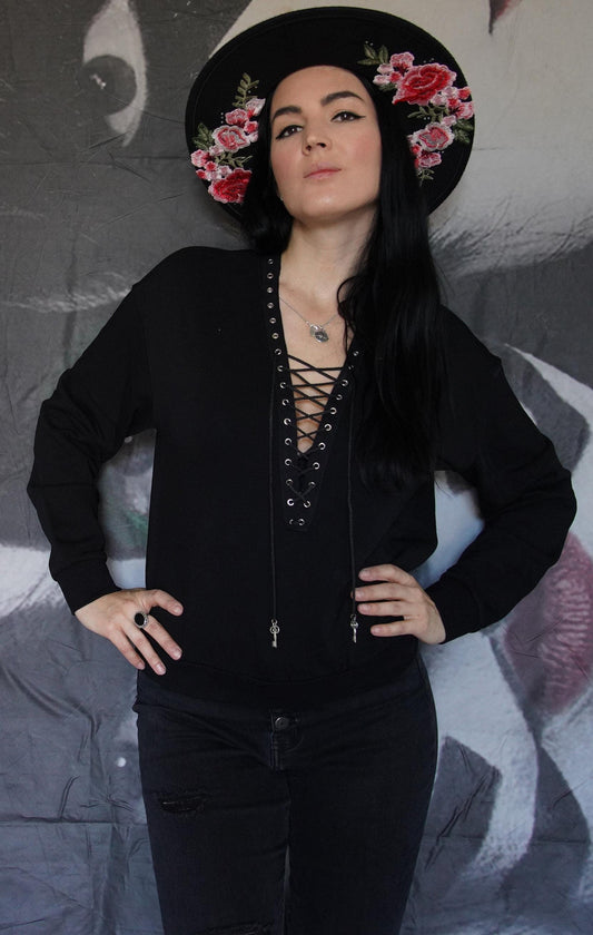 Olivia Paige -  Mom sweatshirt Smile sweatshirt  v-neck with lace up