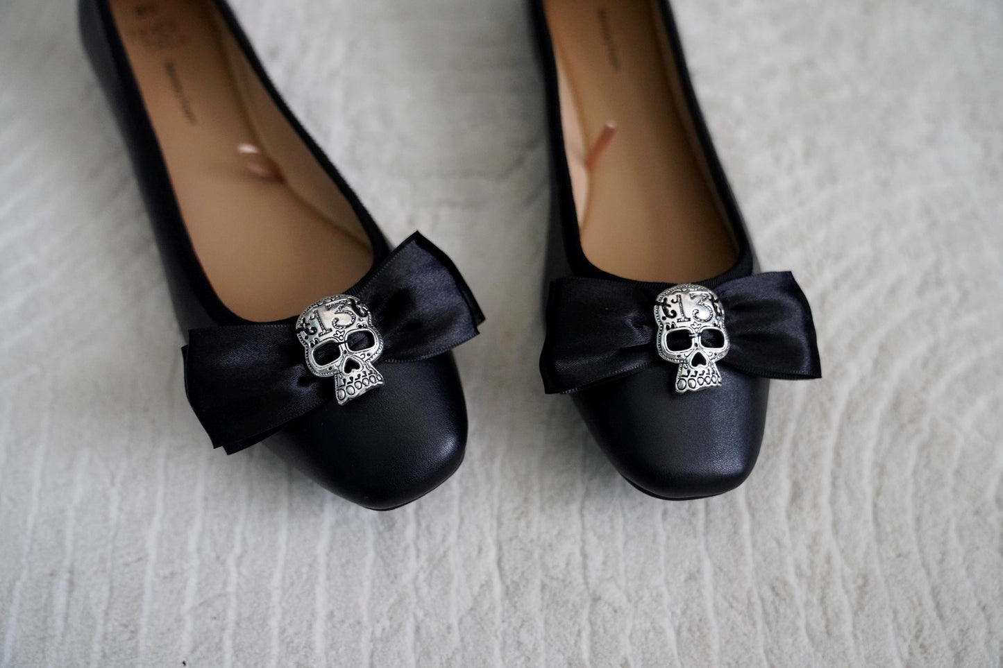 Olivia Paige -Black Rockabilly flats with sugar skull bows skull13 skeleton shoes